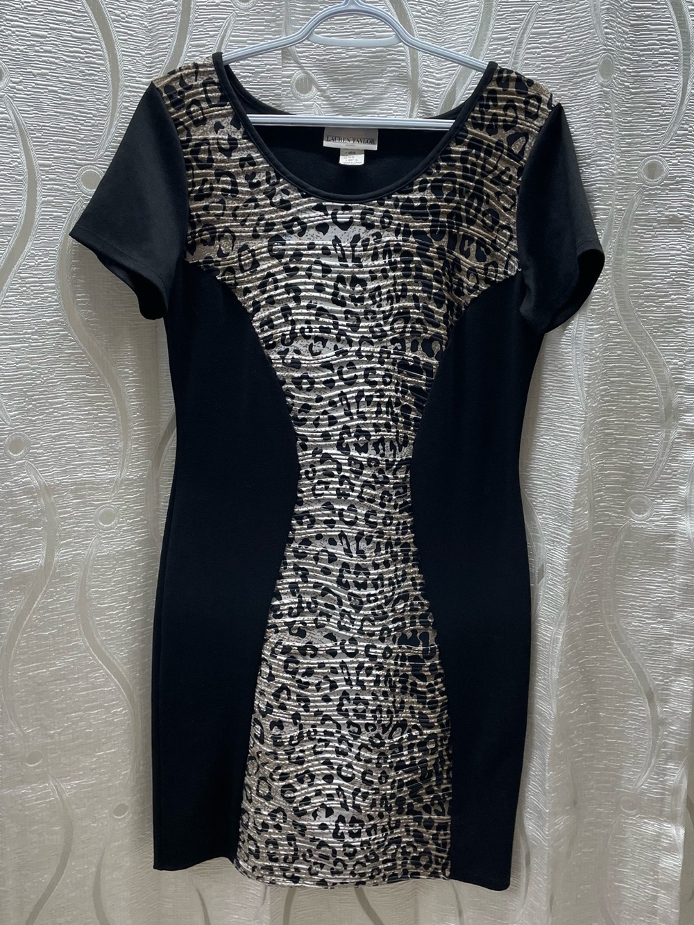 Lauren Taylor Sheath Dress Womens Medium Black‎ Leopard Print Excellent Textured